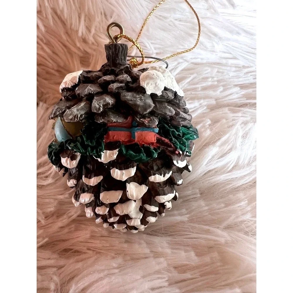 Pine Cone Christmas Ornaments Set 2 Cardinal Mice Snow Woodland Charm Forest